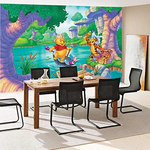 Fototapete 368×254 cm PREMIUM Wand Foto Tapete Wand Bild Papiertapete – Kindertapete Tapete Disney Winnie Puuh Ferkel Tiger Schatz Wasser bunt – no. 3024 - 7