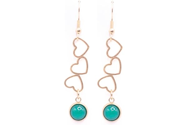NILUXE DESIGN -Boucles D'Oreilles Pierres Naturelles Plaquées Or - Boucles D'Oreilles Cœur Pierre Dorées Pendantes - Boucles D'Oreilles Femme Pierres Naturelles – Boucles D'Oreilles Cœurs(Vert Jade)