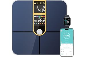 Healthkeep Personenwaage, angeschlossen, Bluetooth, mit 2 VA-Bildschirmen und ITO-Beschichtungstechnologie, 16 Körperdaten mit Herzfrequenz, App, für Android und iOS 180 kg/400 lb, goldfarben