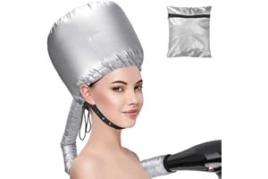 Welltop Casque pour séchage cheveux, Capuchon de séchage doux Vapeur réglable à la main utilisé pour le séchage convient à toutes les tailles de tête et de cheveux (argent)