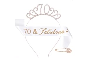 CHTENG Rose Gold Birthday Girl Sash and Tiara Rhinestone Crown Headband for Birthday Party Supplies (70 NUMBER)