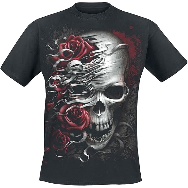 Männer T-Shirt „Spiral Dripping Gold“ – Schwarz, 100% Baumwolle, Horror/Rock Design Mit Totenkopf