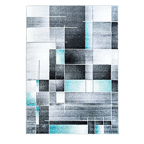 Teppich Moda Flachflor modernes Design Kariert Türkis Schwarz Grün Wohnzimmer, Größe in cm:140 x 200 cm;Farbe:Türkis - 2