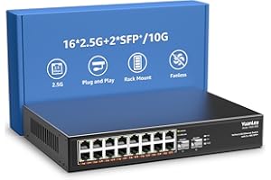 18 Porte 2,5G Switch Ethernet Umanaged, 16 Port 2,5G Base-T, 2 Port 10G SFP, Compatibile 100/1000M, Metallo Senza Ventola, Switch di Rete YuanLey 2,5Gbe da Montaggio a Rack per AP Wireless, NAS, PC