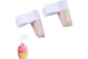 NIYATA 100 PCS Drapeaux Kraft Cure Dents, Mini Étiquettes, Drapeau des Cure-Dents, Etiquette Fromage pour la Fête de Mariage (Blanc)
