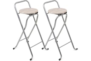 THE SECRET HOME - Pack de 2 Taburetes Plegables con Respaldo - Sillas Plegable de Metal y Madera - Decoración para el Hogar - Ideales para Cocina (Alto. 80 cm x Largo. 45 cm - Patas Plateadas)