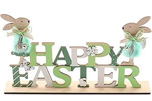 DAHI Drewniana dekoracja wielkanocna, stojak, zajączek wielkanocny, dekoracja z drewna, zajączek, dekoracja na Wielkanoc, dekoracja wielkanocna (Happy Easter)