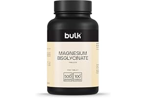 Bulk Comprimés de bisglycinate de magnésium, 500mg, 60 Comprimés, Absorption élevée, Favorise la fonction musculaire, Sommeil, Santé osseuse et énergie, Végan, Sans OGM, Les emballages peuvent varier