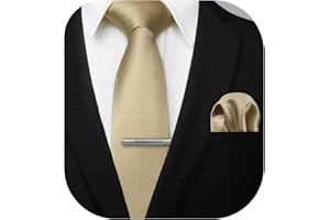 HISDERN Cravatta da Uomo e Fazzoletto da Taschino Classico Cravatta da Matrimonio Solida con Fazzoletto e Fermacravatta