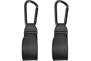 iZhuoKe Kinderwagen Haken[2 Stück],Taschenhalter Kinderwagen Leder Style,Klettverschluss Haken Kinderwagen Haken(Schwarz)
