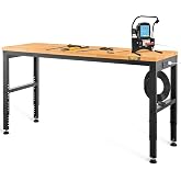 VEVOR Workbench 1220 x 50 mm Workshop Table Height Adjustable 720-969 mm Load 900 kg with Power Socket Wooden Table Metal Fra