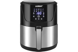 ‎LLIVEKIT LLIVEKIT Heißluftfritteuse XXXL mit 7 Liter in Silber, Heissluft Fritteusen Air Fryer mit Digitalem LED-Touchscreen, 10 Programmen, Timer & Warmhalten, Fritteuse mit Rezeptbuch, ohne Öl, 1800W
