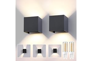 FUPE 2 Pezzi Applique da Parete Interno/Esterno G9 LED Antracite Cubo IP65 Impermeabile Lampada da Esterno Parete 4000K Bianco Naturale Quadrata Alluminio Angolo del Fascio Lampadine Sostituibile Applique