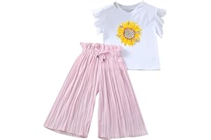 Xmiral Kinder Kinder Mädchen Kurzarm Outfits Brief T-Shirt + Breite Beinhosen