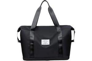 RECITEM Grand sac de sport pour homme et femme - Sac de voyage pliable - Sac de sport étanche avec compartiment humide - Sac de sport léger pour femme - Pour la salle de gym, les voyages, Noir , Grand sac de