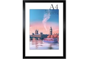 MEGAROOM A4 Picture Frame 21X29.7 cm, A4 Frame Solid Wood, Photo Frame with Plexiglass for Wall Mount Display, Paintings Frames,Poster Frame, Certificate Frame, 1P Black
