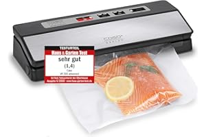 CASO 1522 VR 390 - Macchina per sottovuoto avanzata, fino a 75 operazioni di vuoto, spessore del vuoto regolabile, camera sottovuoto rimovibile, frontale in acciaio inox, con 10 sacchetti