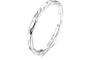 Milacolato Bague En Argent Sterling 925 Pour Femmes Et Filles, Bagues Martelées En Argent Sterling Plaqué Or Blanc 18 Carats, Bague De Promesse De Fiançailles De 1,5mm d'Épaisseur, Taille 52-64