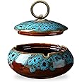 SHOWHEEL Ceramic Ashtray with Lid, Windproof Ashtray, Cigar Ashtray for Outdoors, Large Storm Ashtray, Desktop Ashtray for Interior Decoration