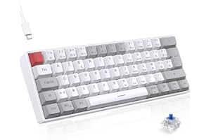 TECURS Clavier Mecanique - Clavier Gamer de Jeu Filaire Switchs Bleu, AZERTY Français, LED Rétroéclairé, Clavier Gaming Mini 60% pour PC/Windows/PS5/PS4, Blanc et Gris