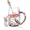 Luka Tech Mothers Day Gifts for Mum,Best Mum Ever Gifts, Flower Glass Coffee Mugs Tea Cup with Spoon and Lids,Birthday Gifts for Mum Grandma Mothers Day