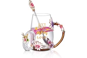 Luka Tech Mothers Day Gifts for Mum,Best Mum Ever Gifts, Flower Glass Coffee Mugs Tea Cup with Spoon and Lids,Birthday Gifts for Mum Grandma Mothers Day