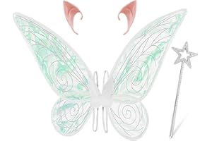 Ailes de Fée pour Adultes et Enfants, Ailes de Elfe avec Baguette Étoile et Oreille Elfe, Fairy Wings, Ailes de Papillon, Costume Fée pour Halloween Carnaval Fête Anniversaire Cosplay