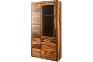 ‎MASSIVMOEBEL24.DE MASSIVMOEBEL24.DE Toronto Sheesham / Rosewood Display Cabinet - Various Sizes and Colours, Colour: Dark Brown Waxed, Size: 109 x 40 x 202 cm (W x D x H)
