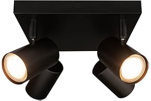 Ledvion Reflektor sufitowy LED, czarny, 4-punktowy, kwadratowy, możliwość ściemniania, oprawa GU10, natynkowa, czarna lampa okrągła, IP20, oprawa GU10, bez żarówki GU10