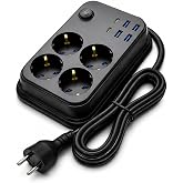 Coverzone Termal Akım Korumalı Uzatma Kablosu 4 Priz 4 USB 2 Type-C 2500W 10A &Ccedil;ocuk Korumalı Kısa Devre Korumalı A&ccedil;ma Kapama 
