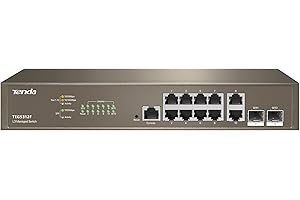 Tenda TEG5312F Switch Ethernet Gigabit Managed L3, 10 Porte Gigabit Base-T Ethernet con 2 Porte Gigabit Base-X SFP, QoS, Difese da Attacchi Multipli, Desktop e Montato su Rack, Struttura in Acciaio
