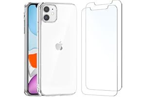 NEW'C Cover per iPhone 11 Gel TPU in silicone custodia ultra trasparente e 2 × vetro temperato per iPhone 11, Pellicola proteggi schermo