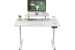 TRIUMPHKEY 120x60cm Escritorio Elevable en Altura con estantes para Monitor Escritorio de pie eléctrico Ajustable en Altura Estante de Almacenamiento Home Office Tablero de Empalme Blanco
