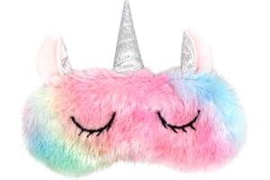 H Homewins Sleeping Mask – 3D Cute Breathable Eye Mask Made from 100% Natural Silk and Plush – Adjustable Elasticated Strap, Sleep Goggles – Night Mask for Sleeping, Travelling or Parties Unicorn