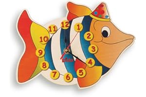 Dida - Pesce, Orologio da Parete per Bambini con Animali in Legno, Arreda e Rallegra la Cameretta dei Bimbi e ogni Ambiente della Casa, Prodotto Made in Italy