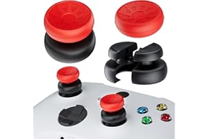 PlayRealm NO Falling Off Thumbstick Extender & Silicone Grip Cover 2 Sets for Xbox Series X/S & Xbox One S/X Controller (Turbo Red)