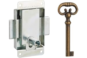 THIRARD - Serrure de Meuble en Applique - Axe 20 mm - Acier Zingué - Pour Porte d'Ameublement - Installation Droite ou Gauche - 40 x 50 mm - 1 Clé Laitonnée Vieillie - Gris