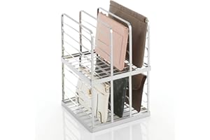 mDesign Organizer pochette dai bordi alti – Pratici porta tutto per borsette, portafogli e documenti dotati di 5 scomparti – Scatola in plastica – Set da 2 – argento