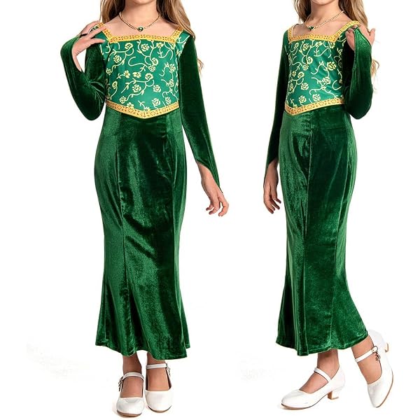 Costume Princesse Fiona Pour Femme - Robe Velours Verte + Accessoires (couronne, Oreilles, Collier) - Halloween, Cosplay - 10