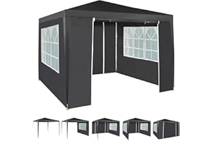 MCC DIRECT Event Gazebo with 4 Side Panels, Outdoor Waterproof Party Tent Marquee with Coated Steel Frame (Grey, 3X3M)
