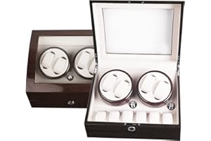 FIMAGO Automatic Watch Winder, Luxury Watch Winder with Lock LED Display Handmade Wooden Watch Box 5 Modes Rotation Timer Function