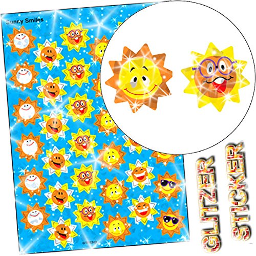 German Trendseller® - 36 x Glitzer Sticker Sonnenschein ┃ - Glitzernde Funkelnde Sonnen - ┃ Sticker Set für Kinder