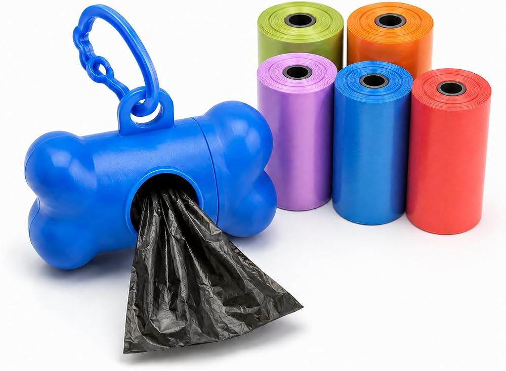 Orret Home Köpek Kaka Poşeti 6 Rulo + Askılı Dispenser Kılıf, Köpek Dışkı Poşeti, Kaka Torbası, Dışkı Torbası, Poşetlik, Evcil Hayvan Yürüyüş Temizlik Aksesuarı, Karışık Renk