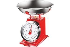 Bilancia da Cucina in Ferro con Vassoio in Acciaio Modello Atlas Bilancia Alimentare Max 5 Kg Colore Rosso Pratiko Life