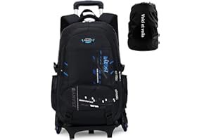 Voici et Voila Mochilas Escolares con Ruedas Carro para Mochilas Escolares Niña Niños Grande Trolley Mochila Bolsas Escolares 6 Ruedas Mochila Infantil Negro 33 * 21 * 52cm