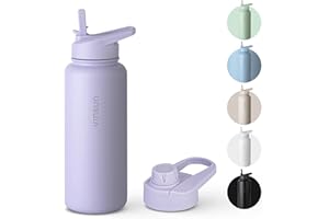 Vinsun Botella Agua Acero Inoxidable 1 Litro - Botella Termica con Pajita (2 Tapas) - sin BPA, Doble Pared, Prueba de Fugas - Cantimplora Termica para Deporte, Oficina, Viaje