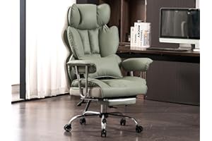 Efomao Desk Office Chair, PU Leather Ergonomic Office Chair,Adjustable Big High Back Computer Chair,Executive Swivel Chair with Footrest and Lumbar Support,LIGHT GREEN Office Chair