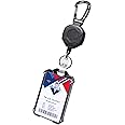 HASTHIP®Retractable Keychain with ID Holder Heavy Duty Carabiner Keychain with 31.5" Retractable Metal Reel Easy to Access Retractable Reel Keychain Outdoor Anti-lost Keychain