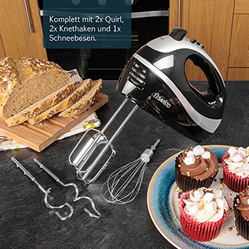 Savisto 300W Elektrisches Handmixer mit Quirl, Knethaken und Schneebesen Aufsatz – 5 Geschwindigkeitsstufen und Turbotaste Handrührgerät – Schwarz / Grau - 3