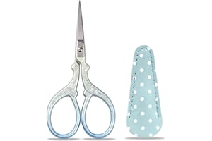 KUOXAN Embroidery Scissors, Stainless Steel Craft Scissors for Needlework, Thread Cutting, Handicrafts with Leather Protective Case